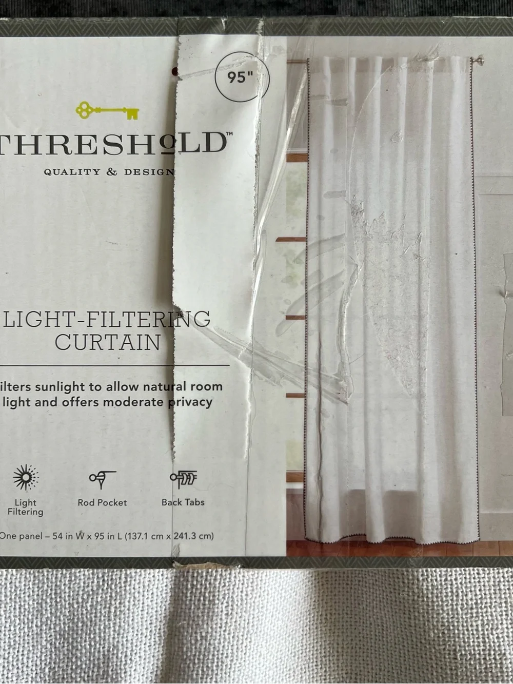 NWT Threshold Cream Stitched Edge Light Filtering Curtain- 1 Panel 54”x95”